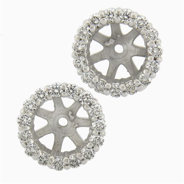 New 14k White Gold 0.44 ctw Round Brilliant Cut Prong Set Diamond Halo Jackets