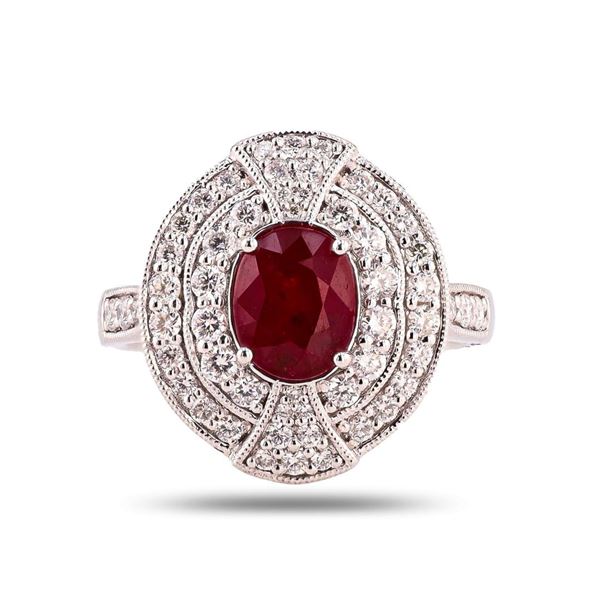 2.06 ctw Ruby and 0.73 ctw Diamond Platinum Ring (GIA CERTIFIED)
