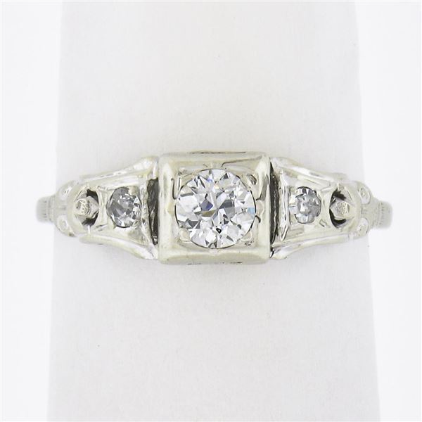 Antique Art Deco 18k Gold 0.29 ctw Old European Diamond 3 Stone Engagement Ring