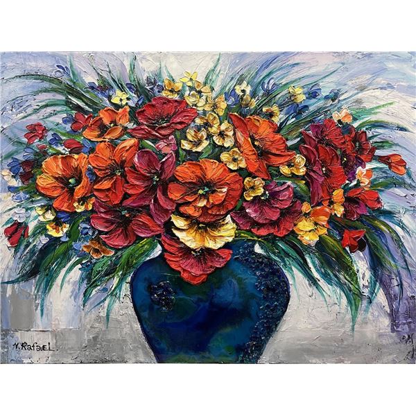 Flowers In A Blue Vase By Yana Rafael