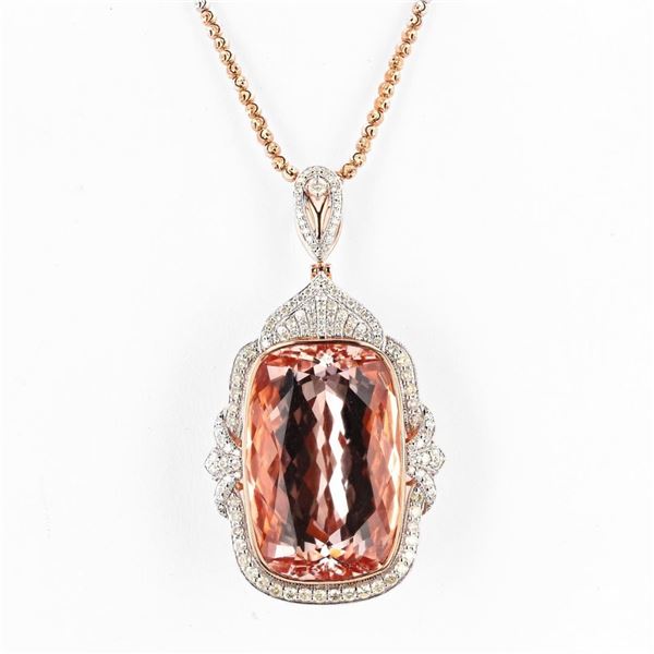 59.80 ctw Morganite and 1.72 ctw Diamond 14K Rose and White Gold Pendant
