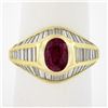 Image 8 : 18K Yellow Gold 3.85 ctw GIA Burma No Heat Ruby Baguette Cut Diamond Cocktail Ri