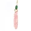 Image 5 : 14k Gold GIA Large Floral Carved Rose Quartz w/ Green Tourmaline Pendant & Chain