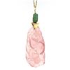 Image 6 : 14k Gold GIA Large Floral Carved Rose Quartz w/ Green Tourmaline Pendant & Chain