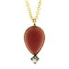 Image 2 : Antique 14k Yellow Gold Pear Cabochon Carnelian & Seed Pearl Pendant w/ Chain
