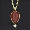 Image 3 : Antique 14k Yellow Gold Pear Cabochon Carnelian & Seed Pearl Pendant w/ Chain