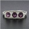 Image 2 : Antique Edwardian Platinum Rhodolite Garnets Filigree Wheat Work 3 Stones Ring