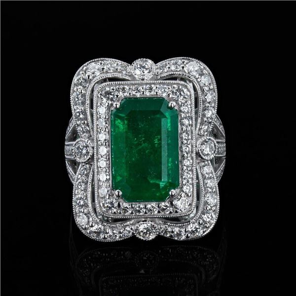 5.37 ctw Emerald and 1.52 ctw Diamond Platinum Ring (GIA CERTIFIED)