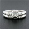 Image 2 : Vintage 14K Gold 0.50 ctw Emerald Cut Diamond Engagement Ring Matching Band Set