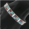 Image 4 : Vintage Handmade Navajo Silver Inlaid Multi-Stones Open Cuff Bangle Bracelet