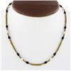 Image 6 : Vintage 18k Gold 4.8mm Pearl & Blue Enamel Bead on Textured Wheat Chain Necklace