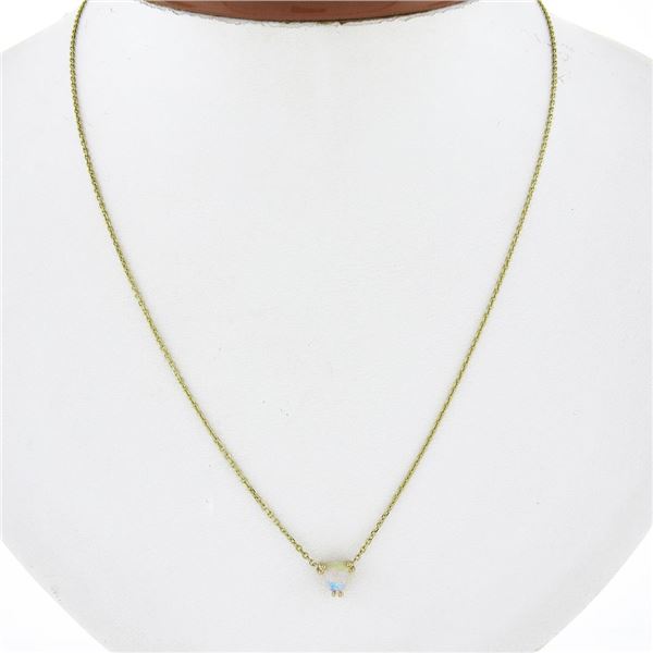 New 14k Gold Trillion Cabochon Opal Pendant w/ Adjustable 16" or 18" Cable Chain