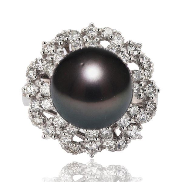 12.20mm South Sea Pearl and 1.45 ctw Diamond Platinum Ring