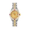 Image 2 : Rolex Ladies Two Tone Champagne Index Diamond And Ruby Date Watch With Rolex Box