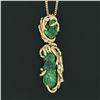 Image 3 : Vintage 18k Gold GIA Carved Emerald & Diamond Textured Dangle Pendant Necklace