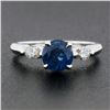 Image 2 : Vintage 14k White Gold 1.28 ctw GIA Round Sapphire & Marquise Diamond Accents Ri