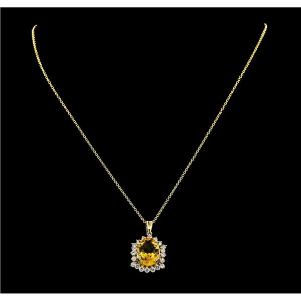 4.82 ctw Citrine Quartz and Diamond Pendant With Chain - 14KT Yellow Gold