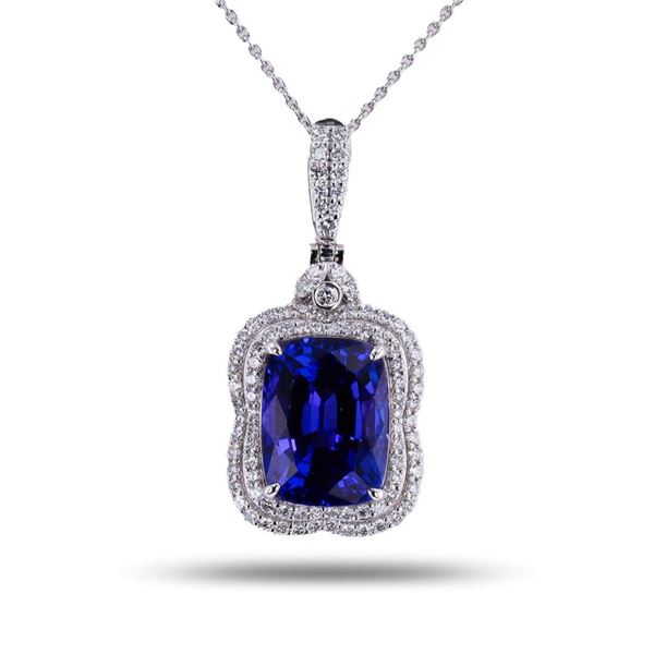 9.22 ctw Tanzanite and 0.85 ctw Diamond Platinum Pendant (GIA CERTIFIED)