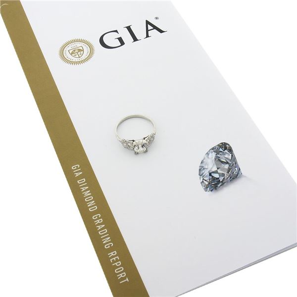 Antique Art Deco Platinum 1.29 ctw GIA Old Mine Diamond Engraved Engagement Ring