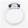 Image 8 : New Platinum 1.71 ctw GIA Emerald Cut Diamond & Sapphire 3 Stone Engagement Ring