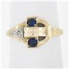 Image 1 : Vintage Retro 10K Gold Palladium .03 ctw Diamond & Sapphire Open Work Buckle Rin