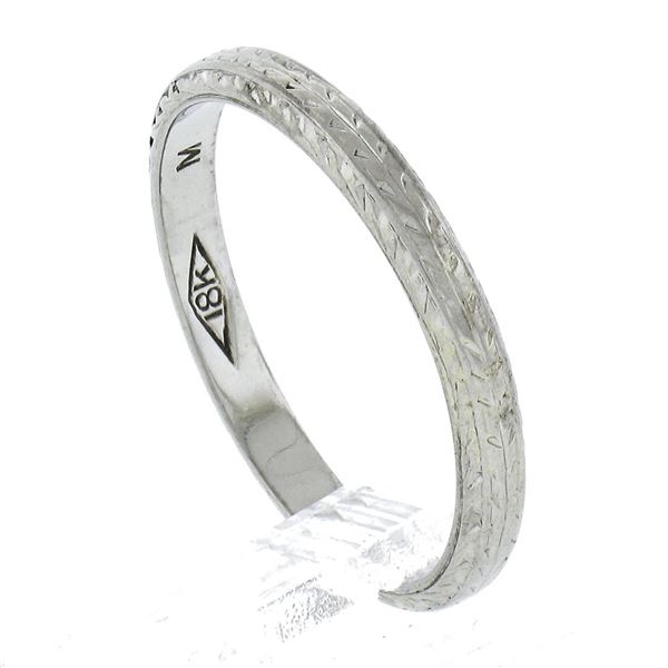 Antique 18K White Gold 2.3mm Engraved Wheat Work Eternity Stackable Band Ring
