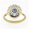 Image 7 : Antique FRENCH 18k TT Gold GIA NO HEAT Sapphire & Diamond Flower Cluster Ring