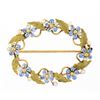 Image 2 : Antique 14K Gold Enamel Flower Seed Pearl & Textured Leaf Oval Wreath Brooch Pin