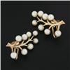 Image 2 : Vintage Retro 14K Gold Cultured Pearl Leaf Branch Climber Screw Back Earrings