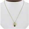 Image 1 : 14k Gold 0.77 ctw Oval Emerald Solitaire & Diamond Pendant & 18.5" Rope Chain
