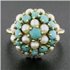 Image 2 : Vintage Solid 18K Yellow Gold Pearl & Turquoise Domed Cocktail Ring
