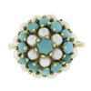 Image 4 : Vintage Solid 18K Yellow Gold Pearl & Turquoise Domed Cocktail Ring