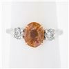 Image 2 : Platinum & 14K Gold AGL Ceylon Orange Sapphire & Diamond 3 Stone Engagement Ring
