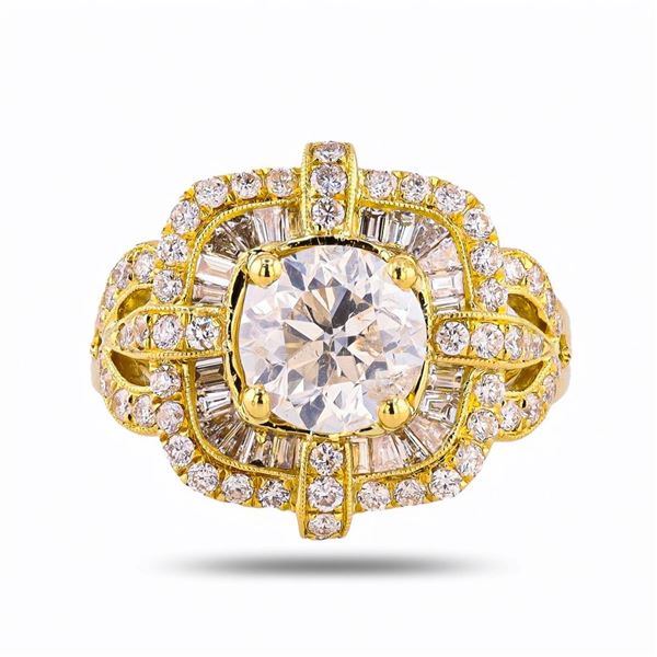 2.60 ctw G COLOR I1 CLARITY CENTER Diamond 18K Yellow Gold Ring (2.60 ctw Diamon