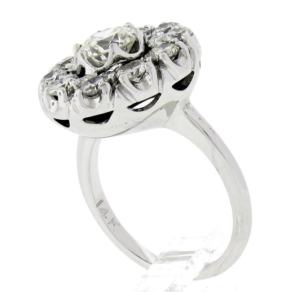Vintage 14K Gold 1.75 ctw GIA Fiery Round Brilliant Diamond Cluster Platter Ring