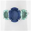 Image 2 : New Platinum 6.52 ctw GIA No Heat Oval Sapphire & Paraiba Tourmaline 3 Stone Rin