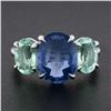 Image 3 : New Platinum 6.52 ctw GIA No Heat Oval Sapphire & Paraiba Tourmaline 3 Stone Rin
