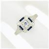 Image 7 : Antique Art Deco 18K White Gold 0.15 ctw Diamond w/ Sapphire Engraved Work Ring