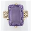 Image 1 : Antique Victorian 10K Gold Rectangular Cut Amethyst Solitaire Engraved Ring