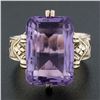 Image 2 : Antique Victorian 10K Gold Rectangular Cut Amethyst Solitaire Engraved Ring