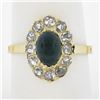 Image 1 : Antique Victorian 18k Gold Oval Cabochon Sapphire Old Rose Cut Diamond Halo Ring