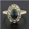 Image 2 : Antique Victorian 18k Gold Oval Cabochon Sapphire Old Rose Cut Diamond Halo Ring