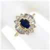 Image 3 : Estate 14k Gold 1.84 ctw Oval Sapphire & Baguette Diamond Ballerina Cocktail Rin