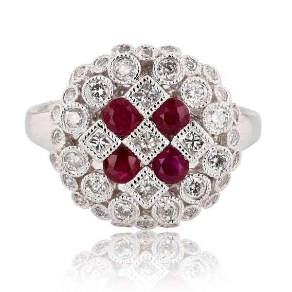 0.70 ctw Diamond and 0.66 ctw Ruby Platinum Ring