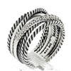 Image 5 : David Yurman Sterling Silver Pave Diamond & Cable Crossover Wide Band Ring