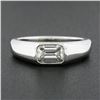 Image 3 : Platinum 0.87 ctw GIA Emerald Cut Sideways Bezel Set Diamond Solitaire Band Ring