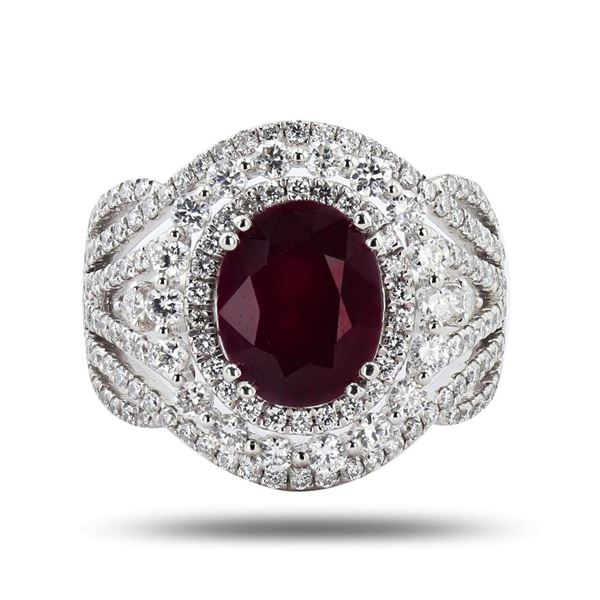 3.66 ctw BURMESE Ruby and 1.40 ctw Diamond Platinum Ring (GIA CERTIFIED)