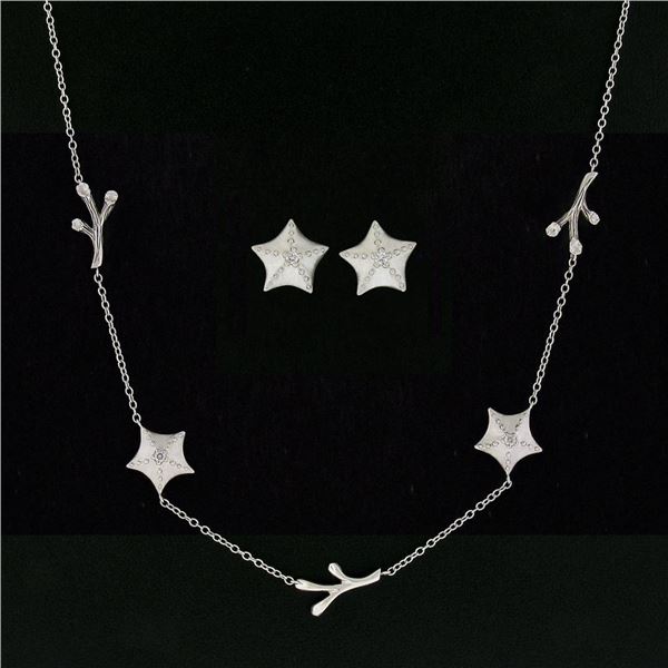 Tiffany & Co. 18k Gold Diamond Starfish Station Necklace w/ Stud Earrings Set