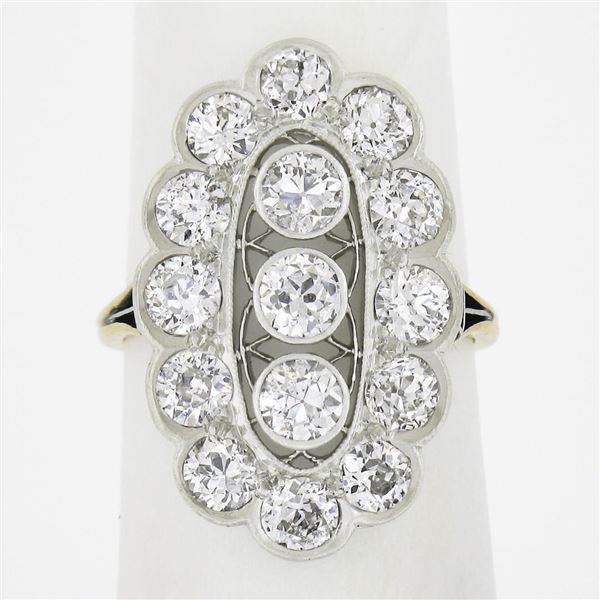 Antique Edwardian Gold & Platinum 2.5 ctw Old European Diamond Long Dinner Ring