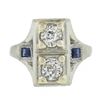 Image 4 : Antique Art Deco 18K White Gold .55 ctw Diamond & Baguette Sapphire Filigree Rin